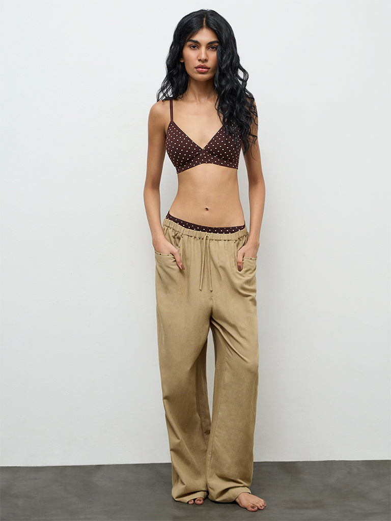 Superstar Dark Brown Polka-Dot Cotton-Blend Padded Bra
