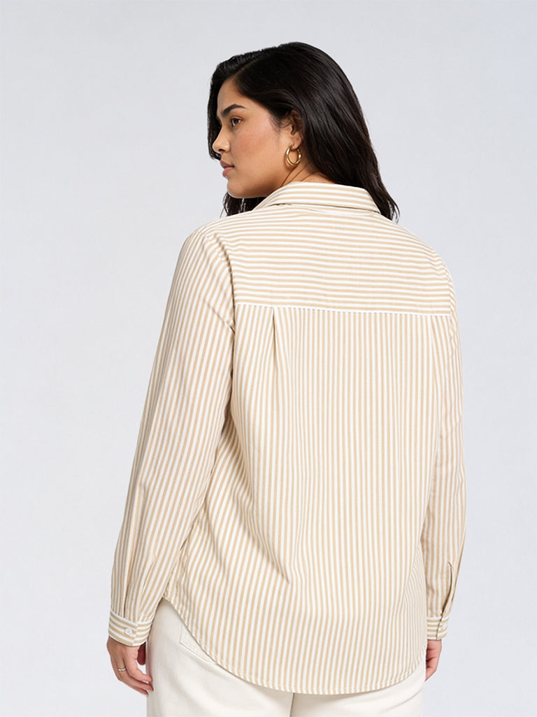 Gia Beige Floral Embroidered Cotton Shirt