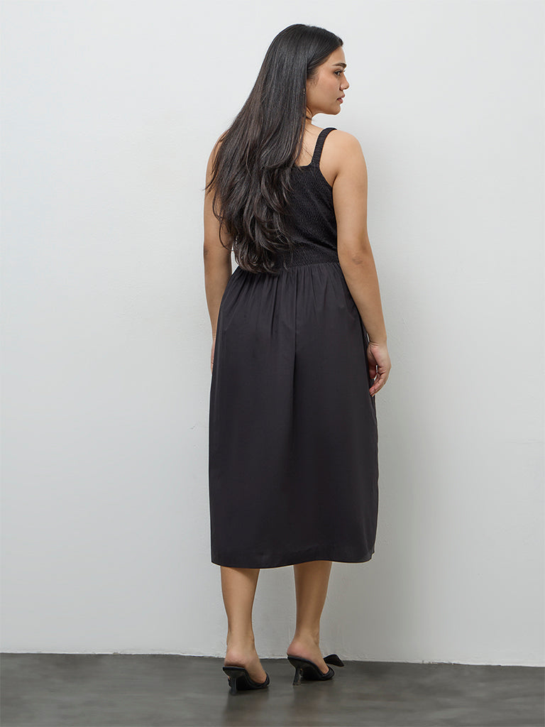 Buy Gia Black Smocked Cotton A-Line Dress from Westside Buy Gia Black Smocked Cotton A-Line Dress from Westside