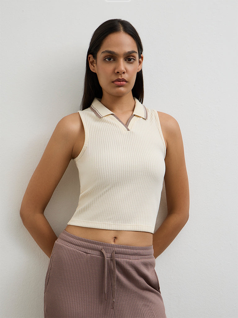 Nuoflexx Cream Ribbed Top