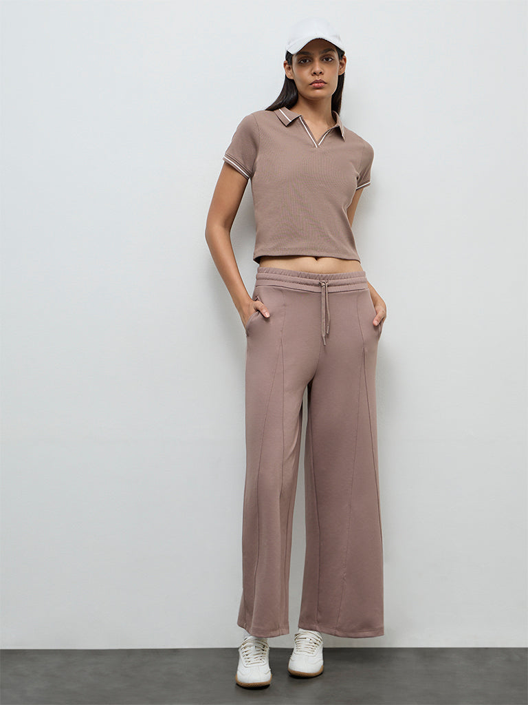 Nuoflexx Dusty Mauve Ribbed Cotton-Blend T-Shirt