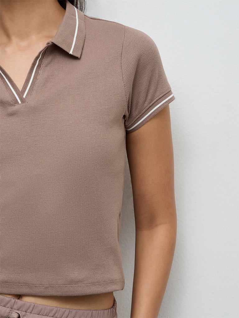 Nuoflexx Dusty Mauve Ribbed Cotton-Blend T-Shirt