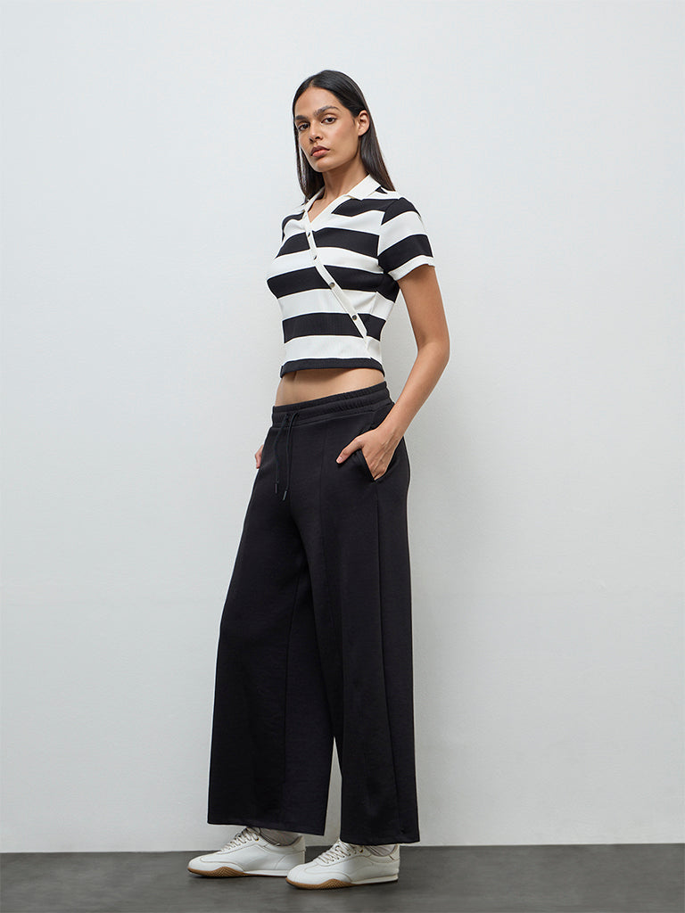 Nuoflexx Black and White Striped Cotton-Blend Top