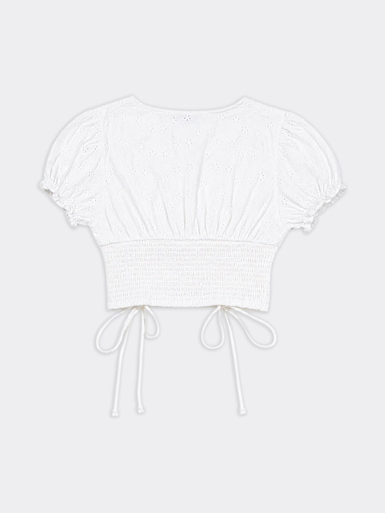 Nuon White Schiffli Design Top