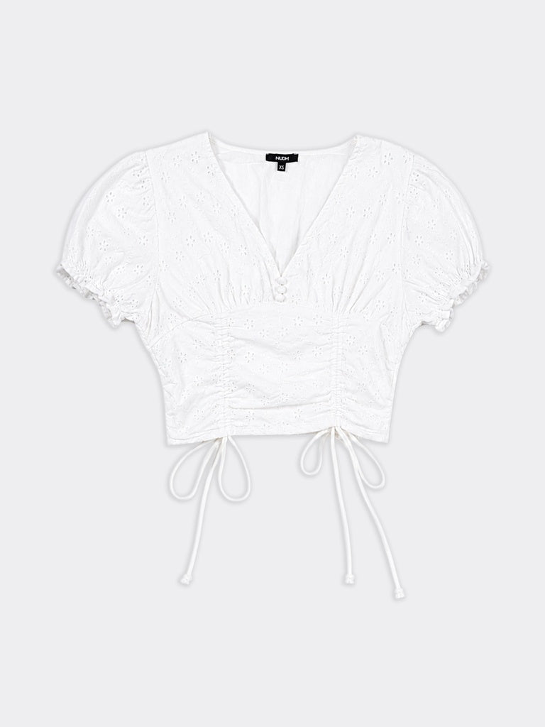 Nuon White Schiffli Design Top