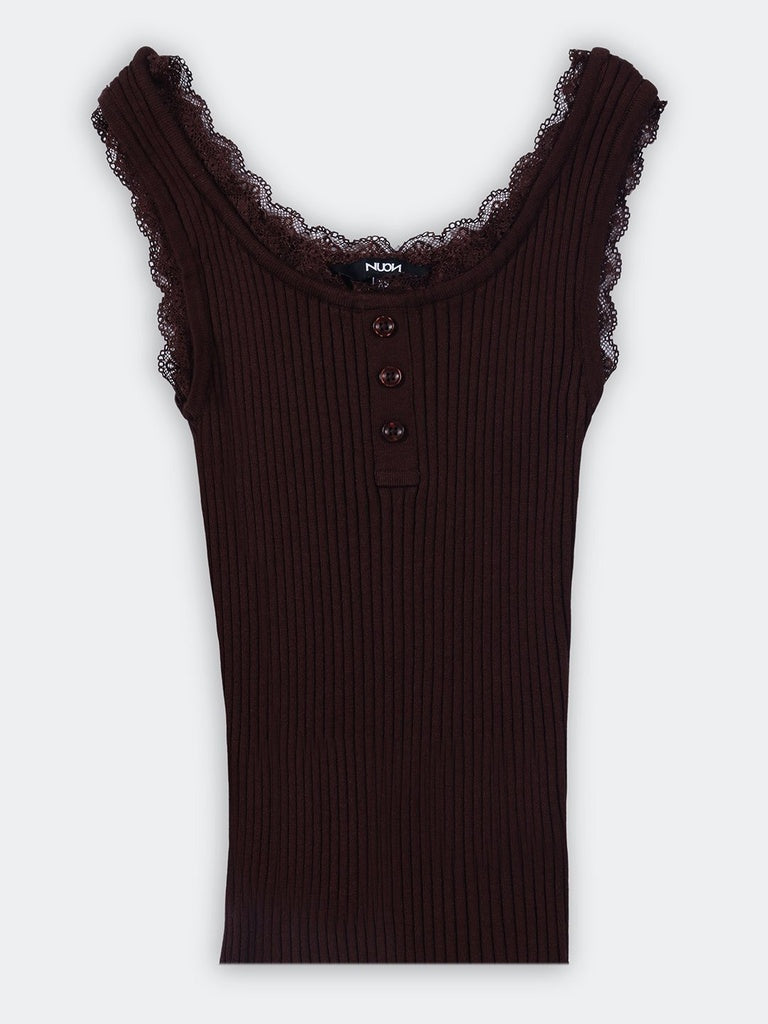Nuon Brown Ribbed-Textured Tank Top