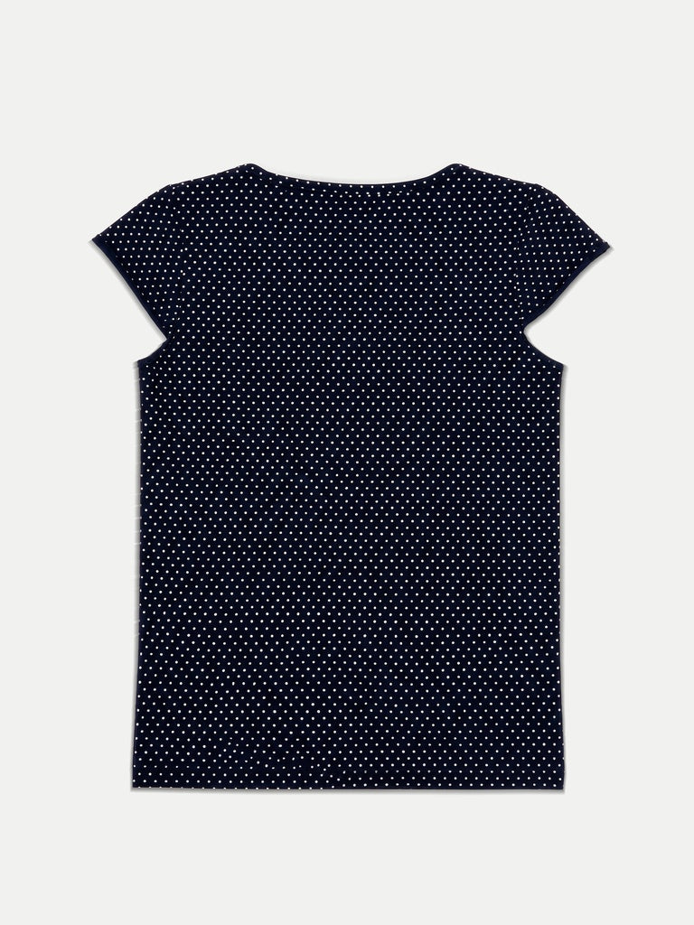 Nuon Navy Polka-Dot Printed Cotton-Blend Top