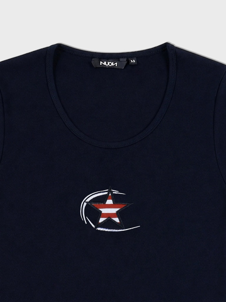 Nuon Navy Graphic Printed Cotton-Blend T-Shirt