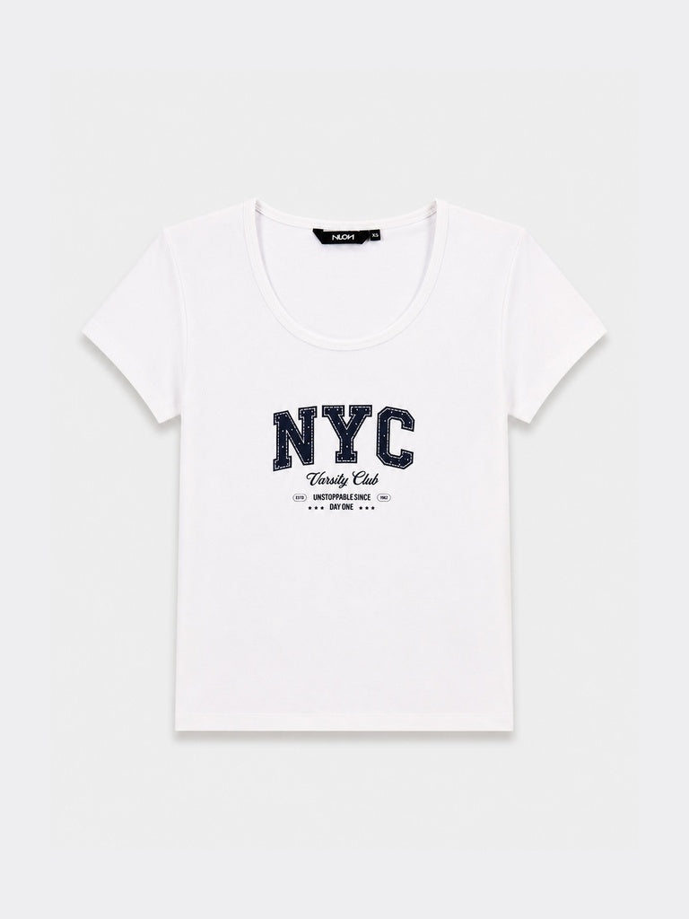 Nuon White Text Printed Cotton-Blend T-Shirt
