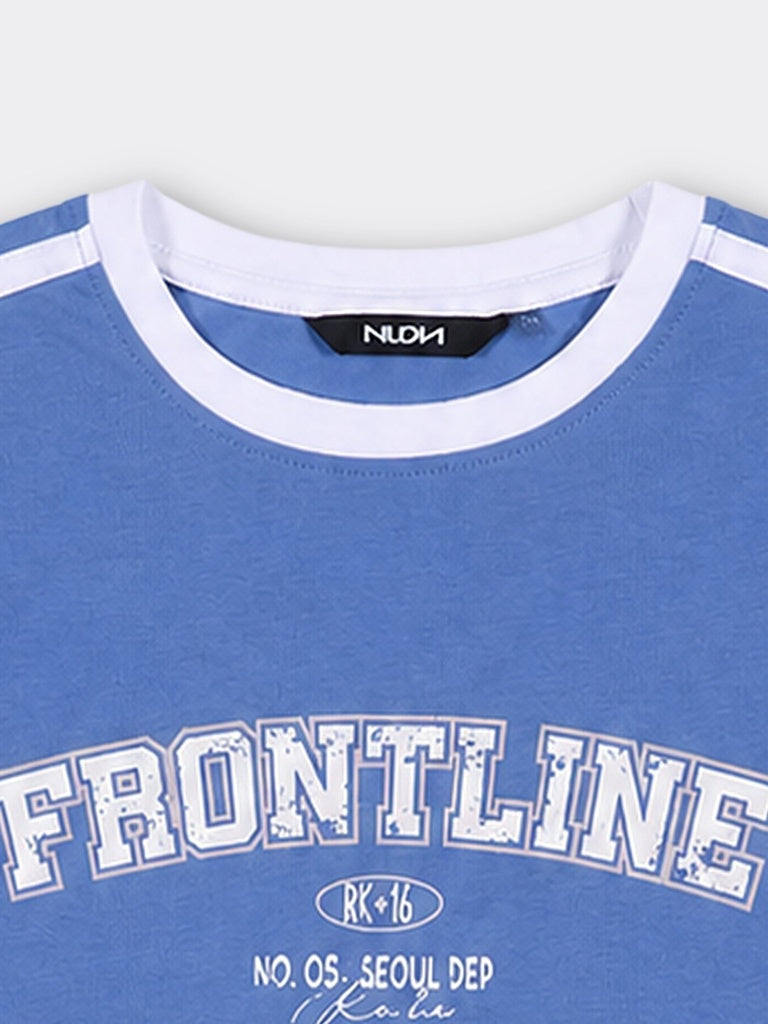 Nuon Blue Text-Printed Cotton T-Shirt