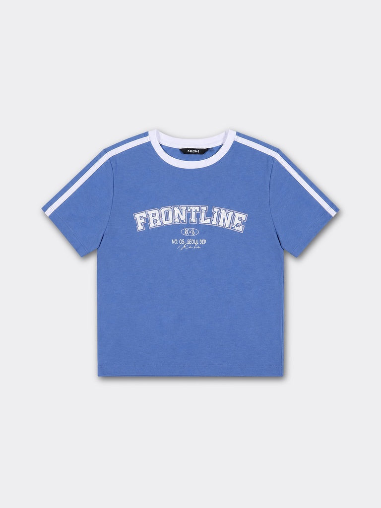 Nuon Blue Text-Printed Cotton T-Shirt