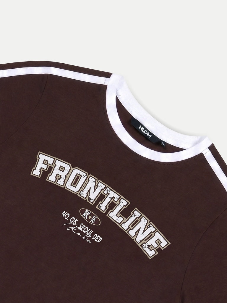Nuon Dark Brown Text-Printed Cotton T-Shirt