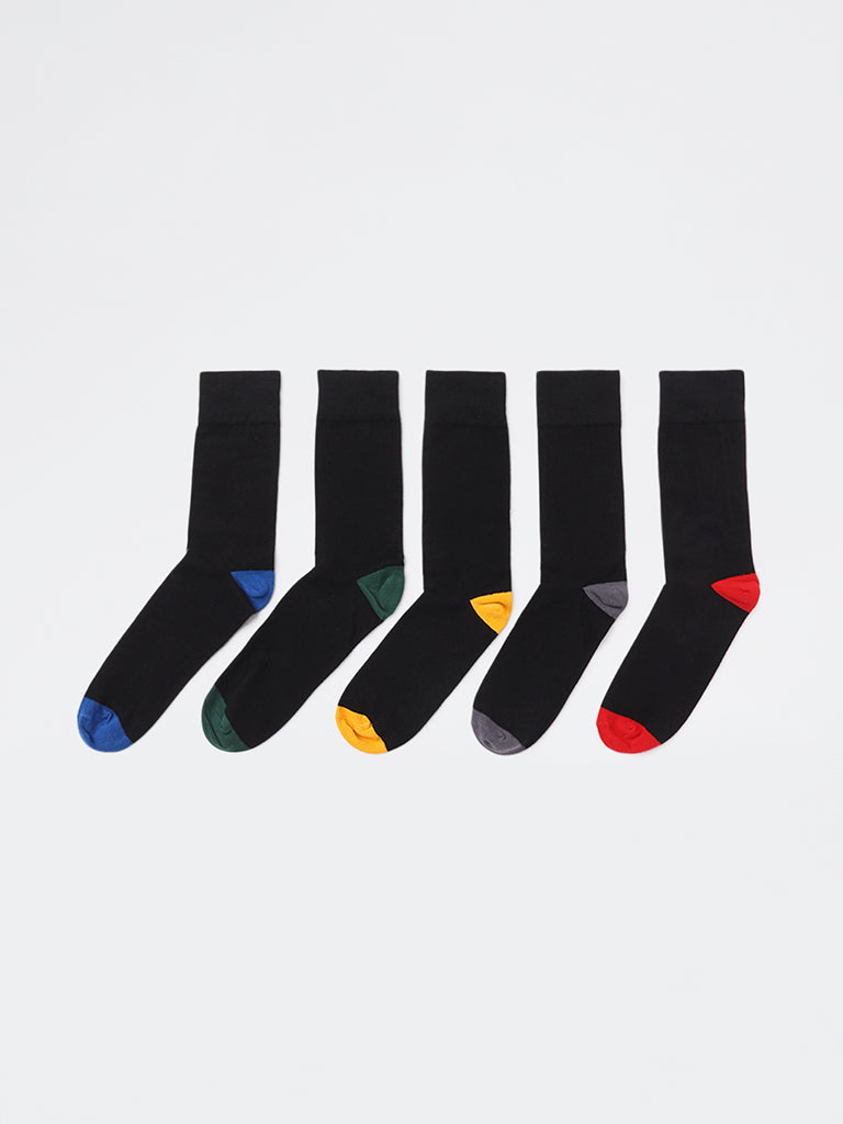 WES Lounge Black Colorblock Cotton-Blend Full-Length Socks - Pack of 5