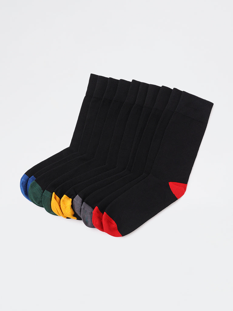 WES Lounge Black Colorblock Cotton-Blend Full-Length Socks - Pack of 5