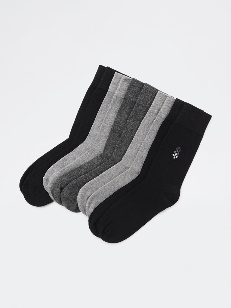 WES Lounge Grey Cotton-Blend Full-Length Socks - Pack of 5