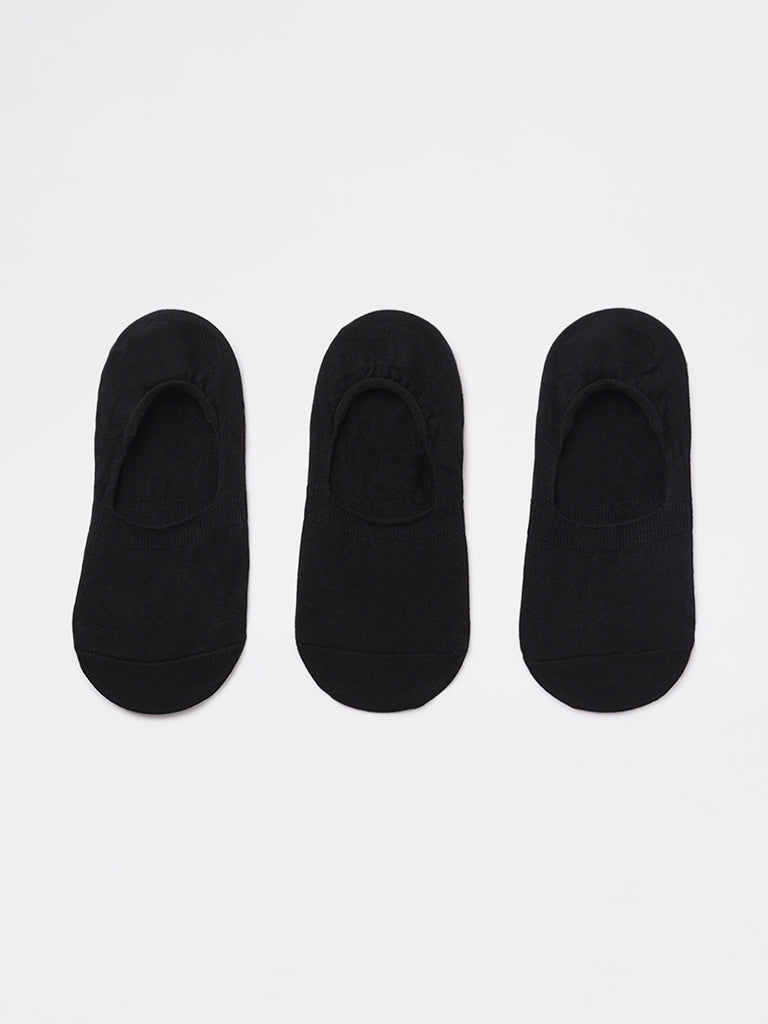 WES Lounge Black Invisible No Show Cotton-Blend Socks - Pack of 3