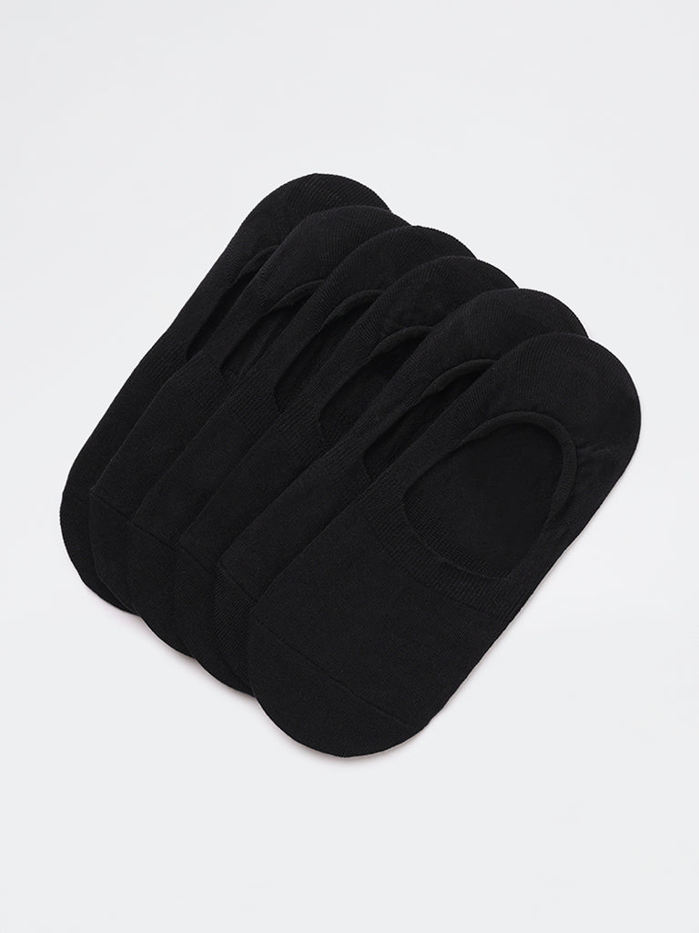 WES Lounge Black Invisible No Show Cotton-Blend Socks - Pack of 3