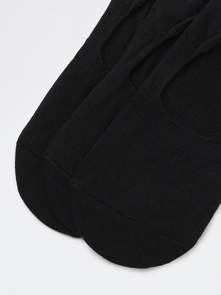 WES Lounge Black Invisible No Show Cotton-Blend Socks - Pack of 3