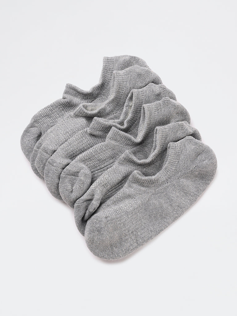 WES Lounge Grey Solid Cotton-Blend No Show Socks - Pack of 3