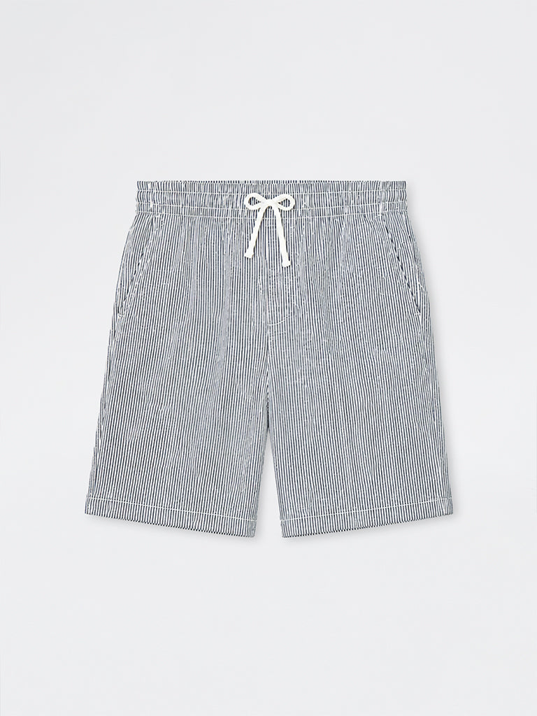 WES Lounge Grey Striped Relaxed-Fit Mid-Rise Cotton Shorts