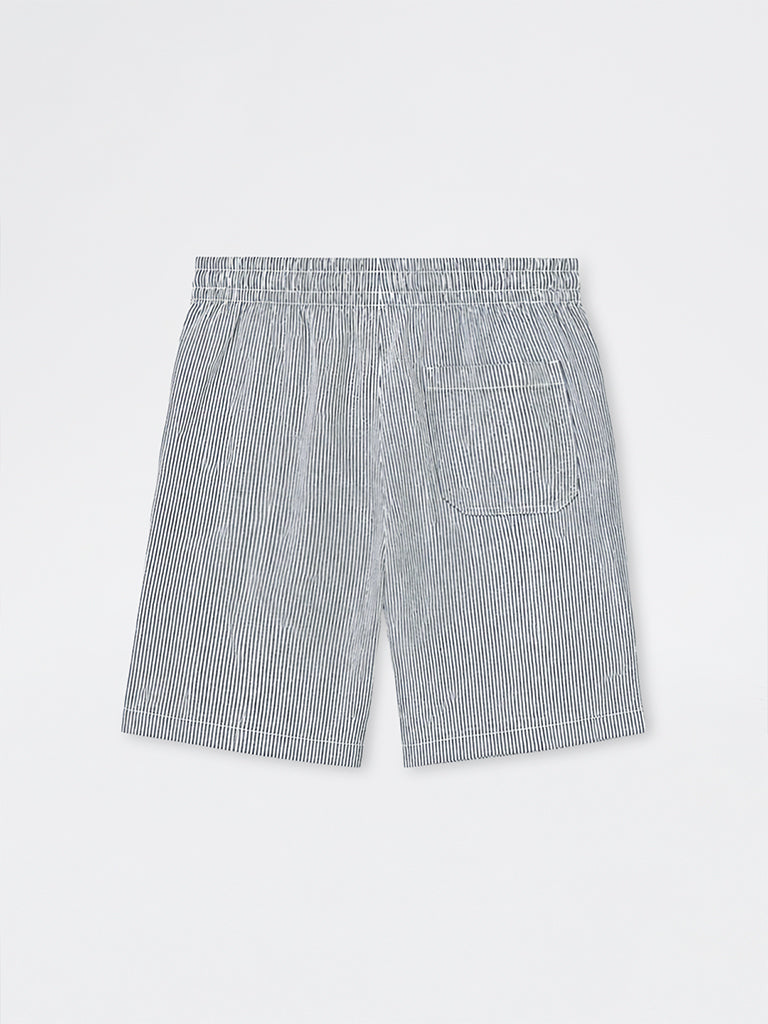 WES Lounge Grey Striped Relaxed-Fit Mid-Rise Cotton Shorts