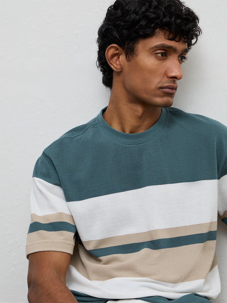 WES Lounge Multicolor Stripe-Printed Relaxed-Fit Cotton T-Shirt