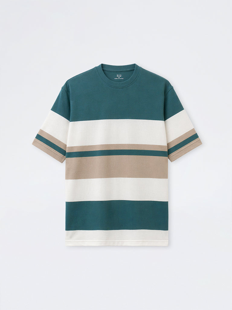WES Lounge Multicolor Stripe-Printed Relaxed-Fit Cotton T-Shirt
