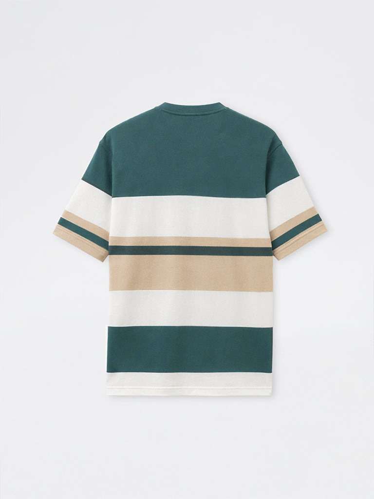 WES Lounge Multicolor Stripe-Printed Relaxed-Fit Cotton T-Shirt