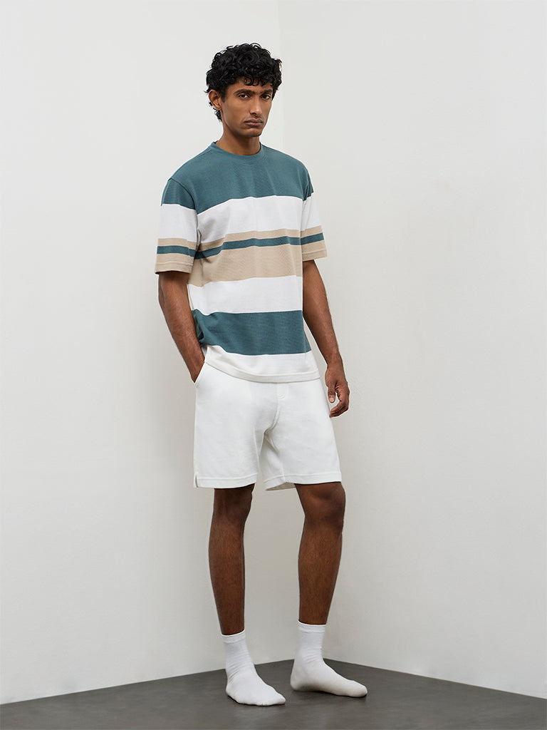 WES Lounge Multicolor Stripe-Printed Relaxed-Fit Cotton T-Shirt