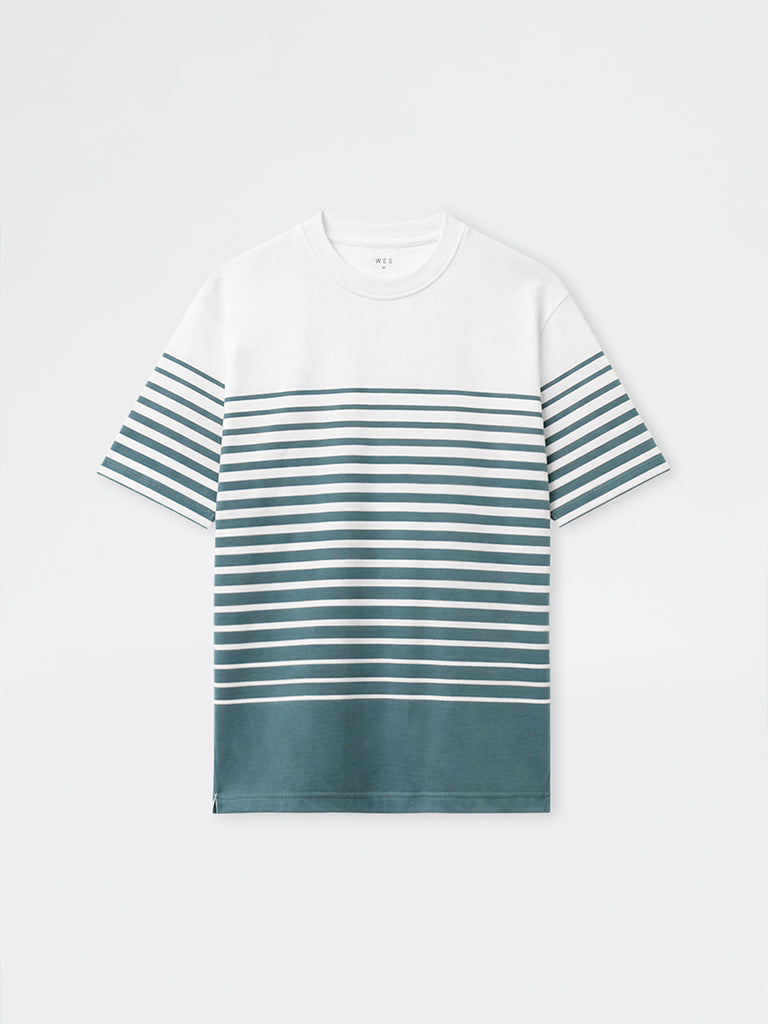WES Lounge Teal Striped Relaxed-Fit Cotton T-Shirt