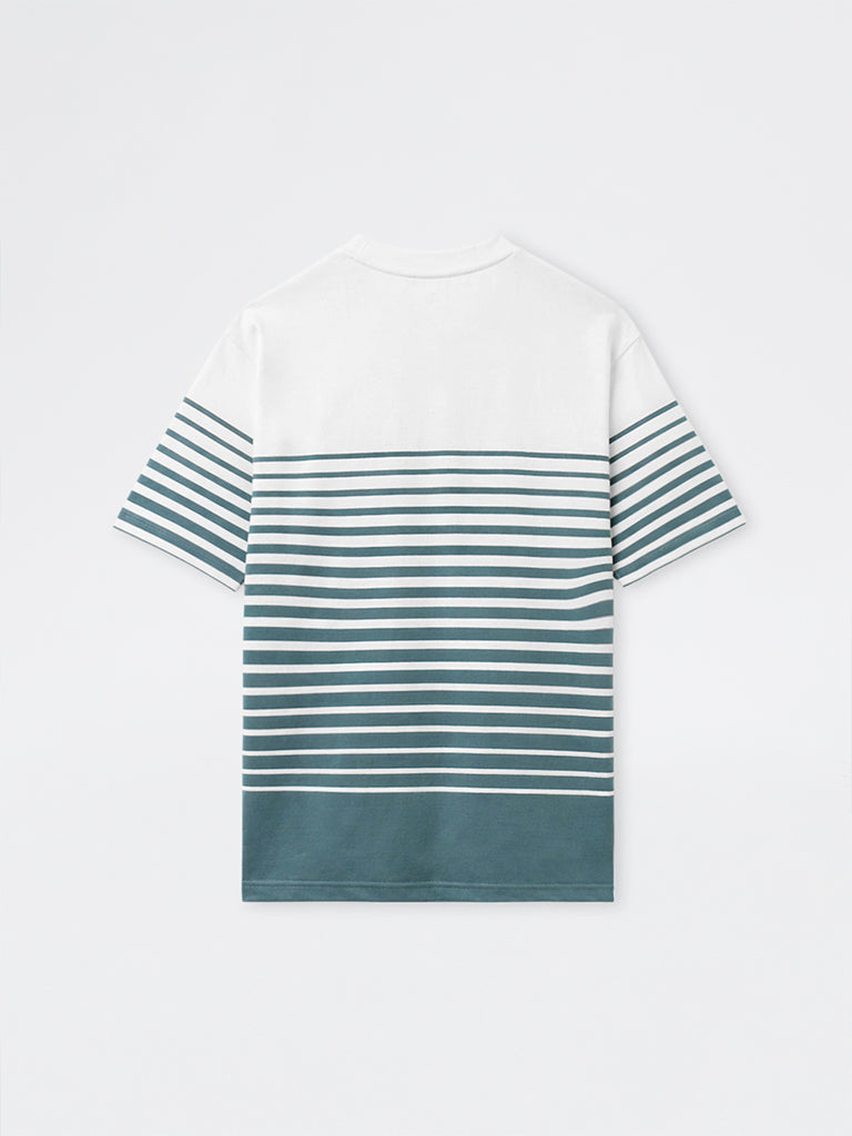WES Lounge Teal Striped Relaxed-Fit Cotton T-Shirt