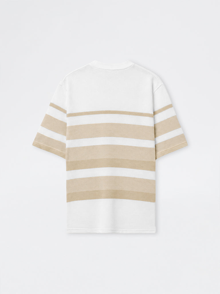 WES Lounge Beige Striped Relaxed-Fit Cotton T-Shirt