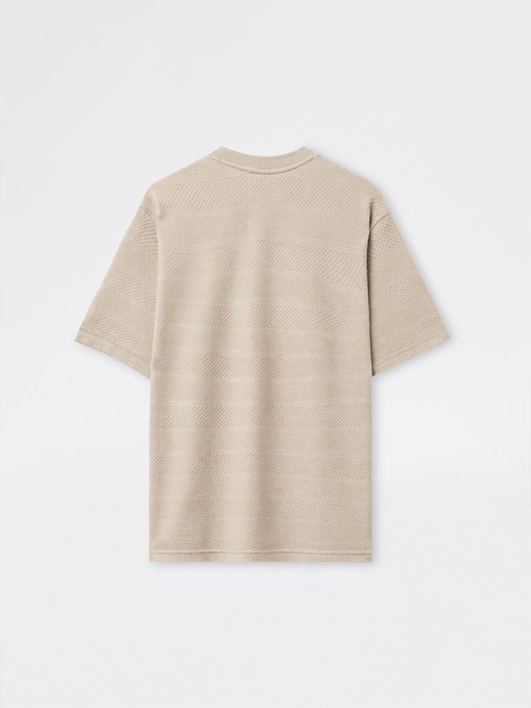 WES Lounge Light Beige Textured Relaxed-Fit Cotton T-Shirt