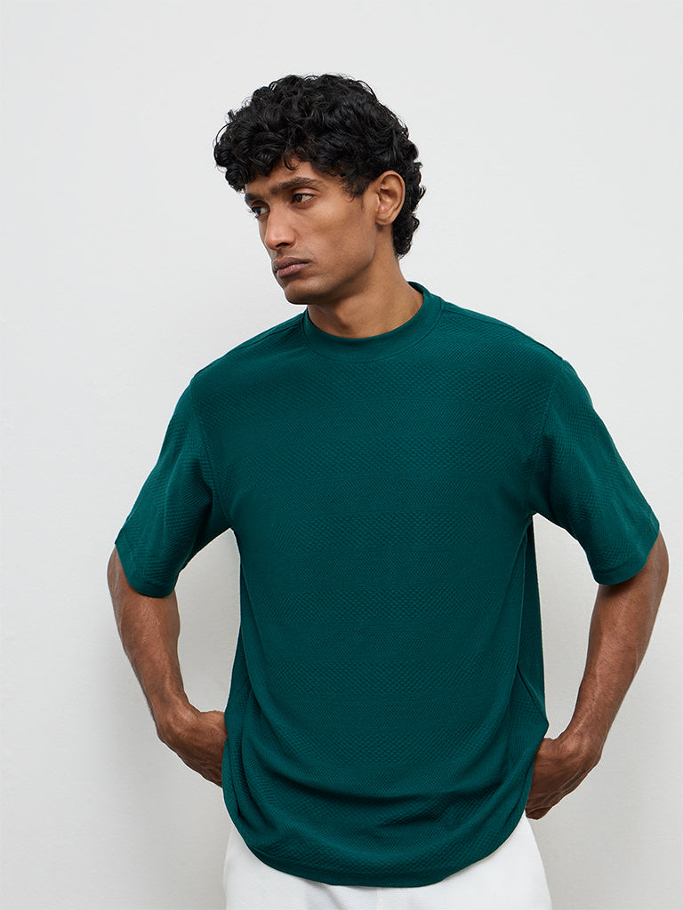 WES Lounge Teal Textured Relaxed-Fit Cotton T-Shirt