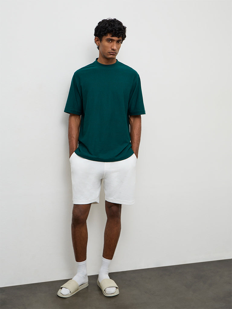 WES Lounge Teal Textured Relaxed-Fit Cotton T-Shirt