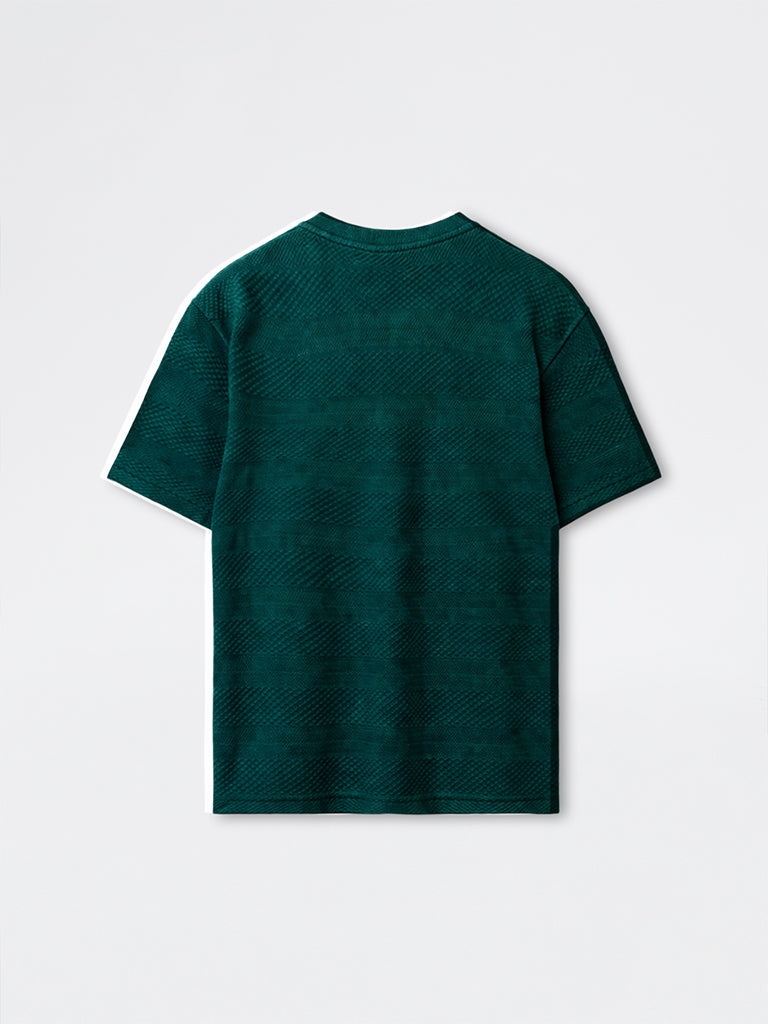 WES Lounge Teal Textured Relaxed-Fit Cotton T-Shirt