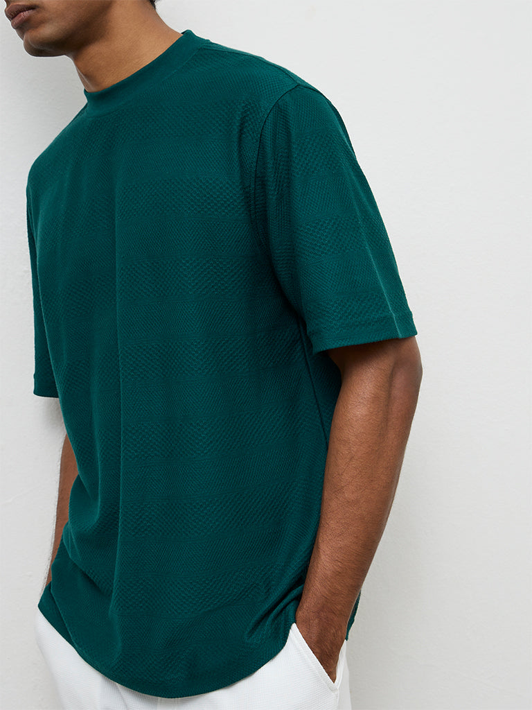 WES Lounge Teal Textured Relaxed-Fit Cotton T-Shirt