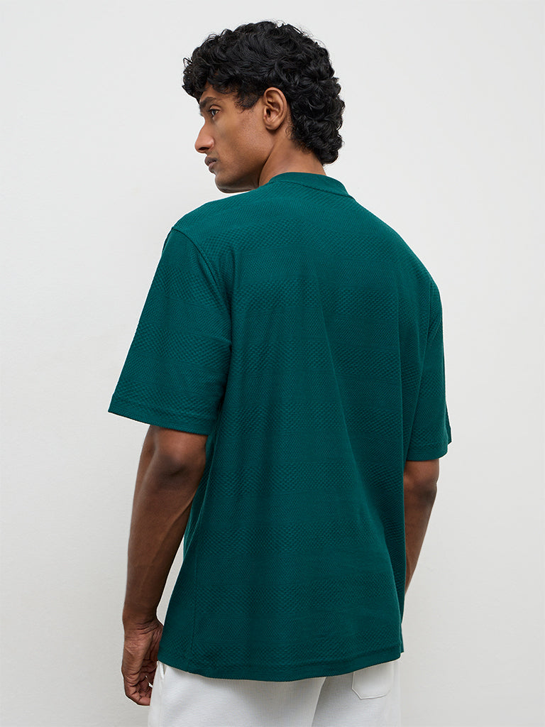 WES Lounge Teal Textured Relaxed-Fit Cotton T-Shirt