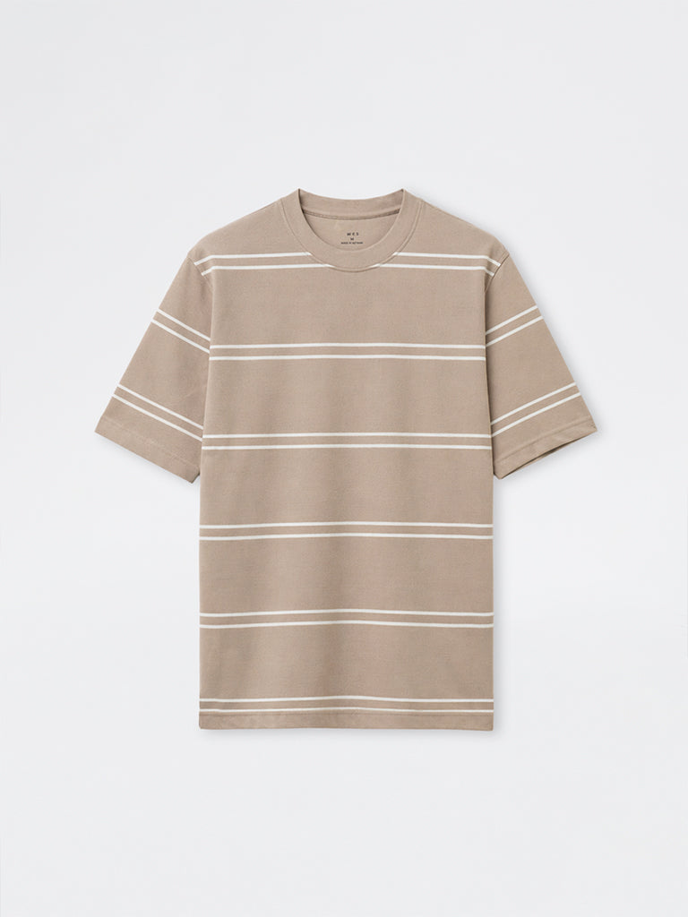 WES Lounge Beige Striped Relaxed-Fit Cotton T-Shirt