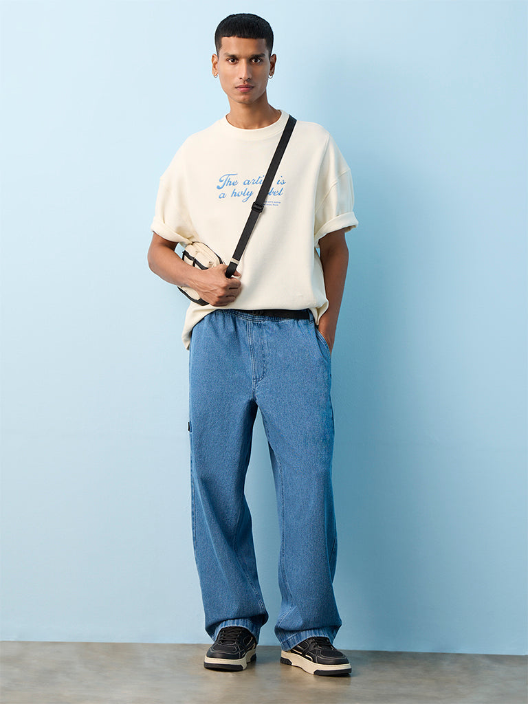 Nuon Blue Loose-Fit Mid-Rise Jeans