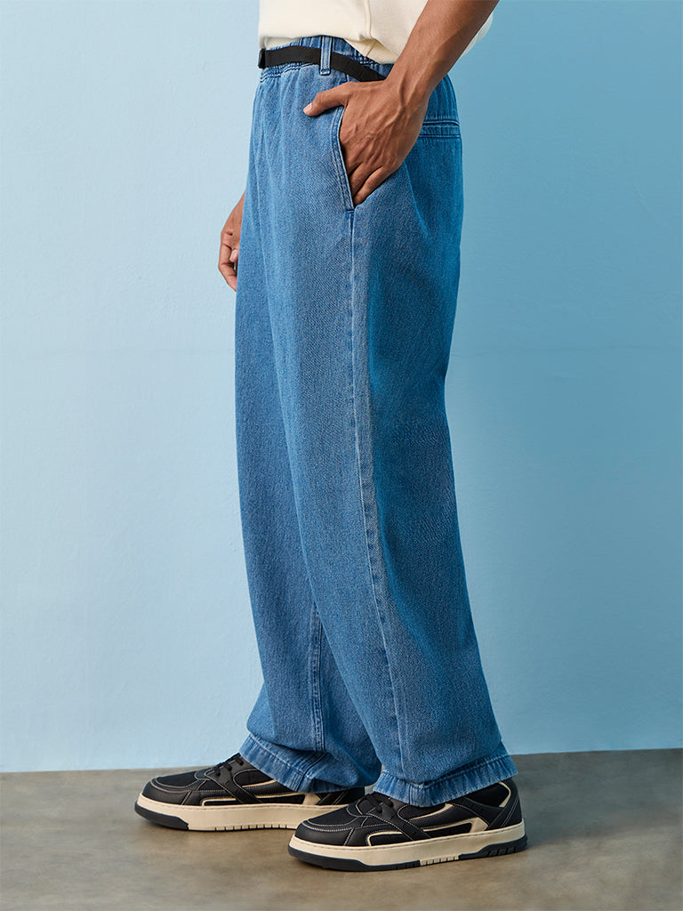 Nuon Blue Loose-Fit Mid-Rise Jeans