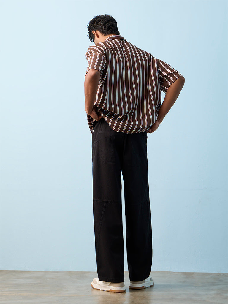 Nuon Black Barrel-Fit Mid-Rise Cotton Pants