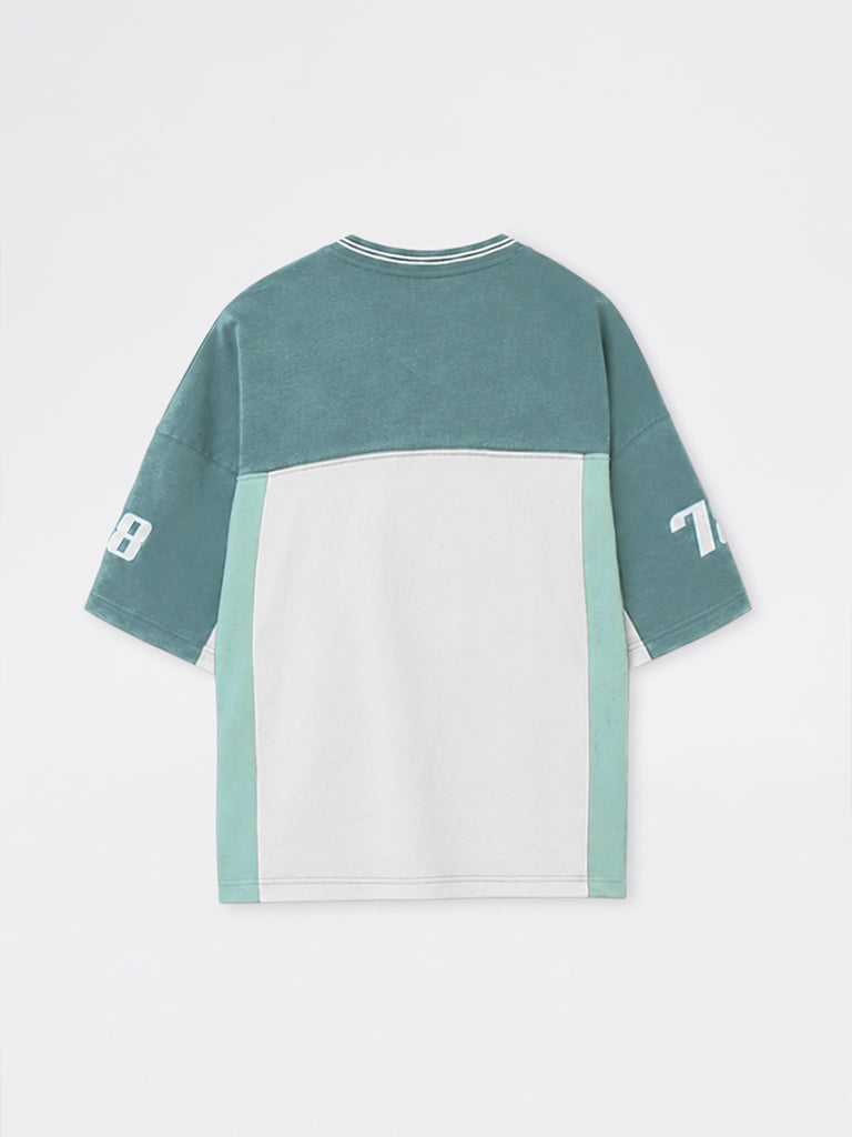 Nuon Green Color-Blocked Oversized Cotton T-Shirt