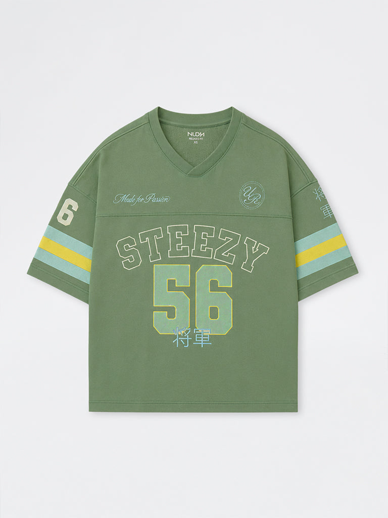 Nuon Green Printed Oversized Cotton T-Shirt