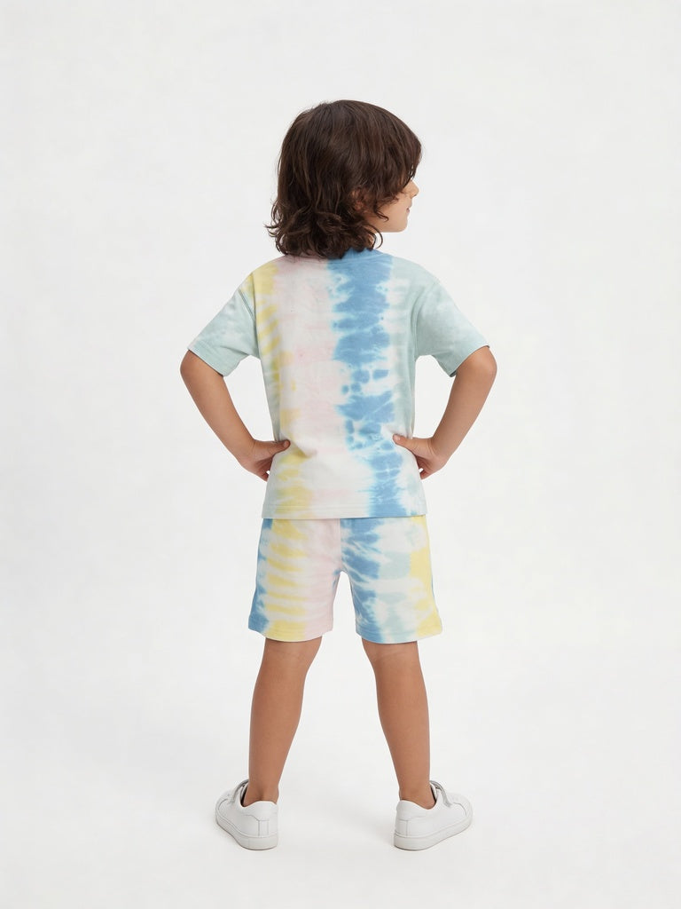 HOP Kids Boys Multicolour Tie-Dye Cotton Regular Fit T-Shirt And Shorts Set