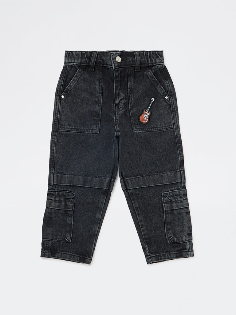 HOP Kids Boys Charcoal Mid-Rise Relaxed-Fit Jeans
