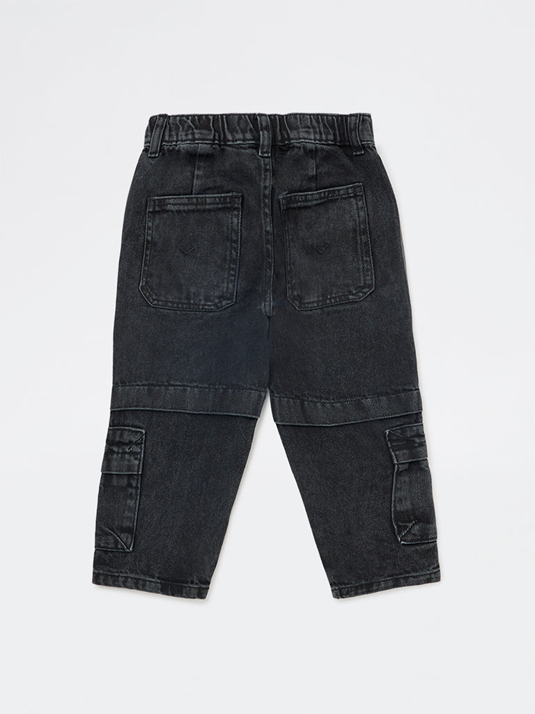 HOP Kids Boys Charcoal Mid-Rise Relaxed-Fit Jeans