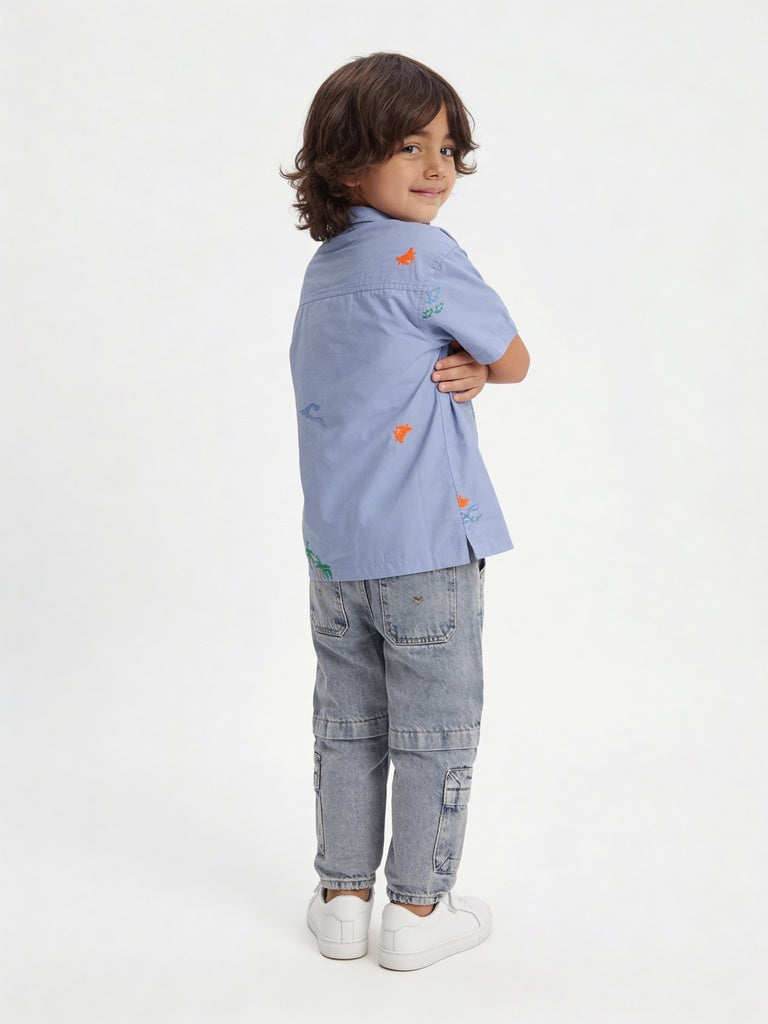 HOP Kids Boys Blue Straight Fit Cargo Jeans