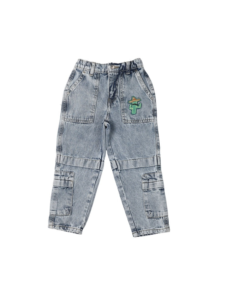 HOP Kids Boys Blue Straight Fit Cargo Jeans