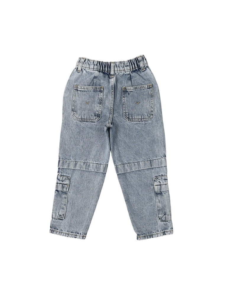 HOP Kids Boys Blue Straight Fit Cargo Jeans